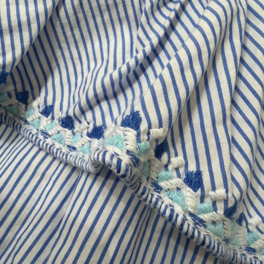 Vineyard Vines Women Small Blue White Seersucker Off‎ Shoulder Ruffle Romper